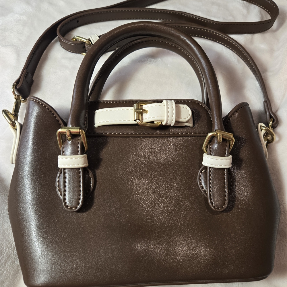 Anthropologie Brown Mini Satchel with Cream Accents